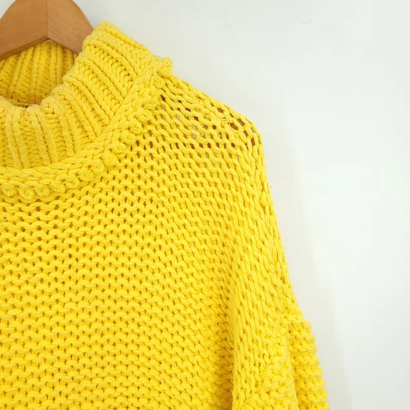 Free People Women Small My Only Sunshine Yellow Mock Neck Relaxed Boho Sweater - Picture 6 of 15